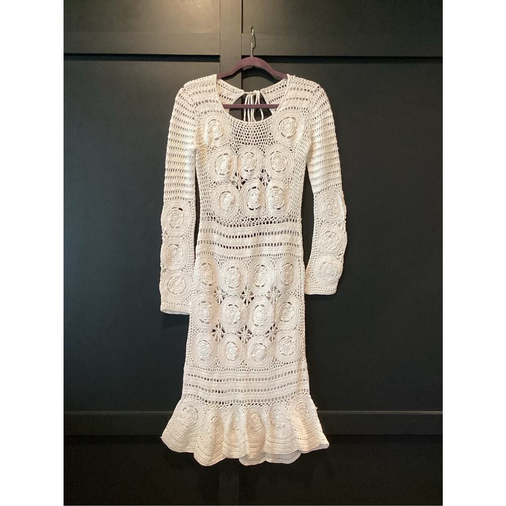 MAJORELLE white crochet boho Lincoln midi Dress size small - Picture 2 of 11